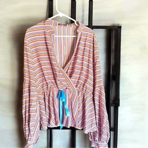 SHEIN l Long Sleeve Pinstriped Blouse l Plunging Neckline l 3X l EUC - Picture 8 of 11